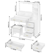 Yeshouse Vanity Desk Table with Chair, Mirror and 3 Lighting Modes Adjustable Brightness Lights, Makeup Vanity for Bedroom Dresser with Storage Cabinet and 4 Drawers, 4 Storage Shelves