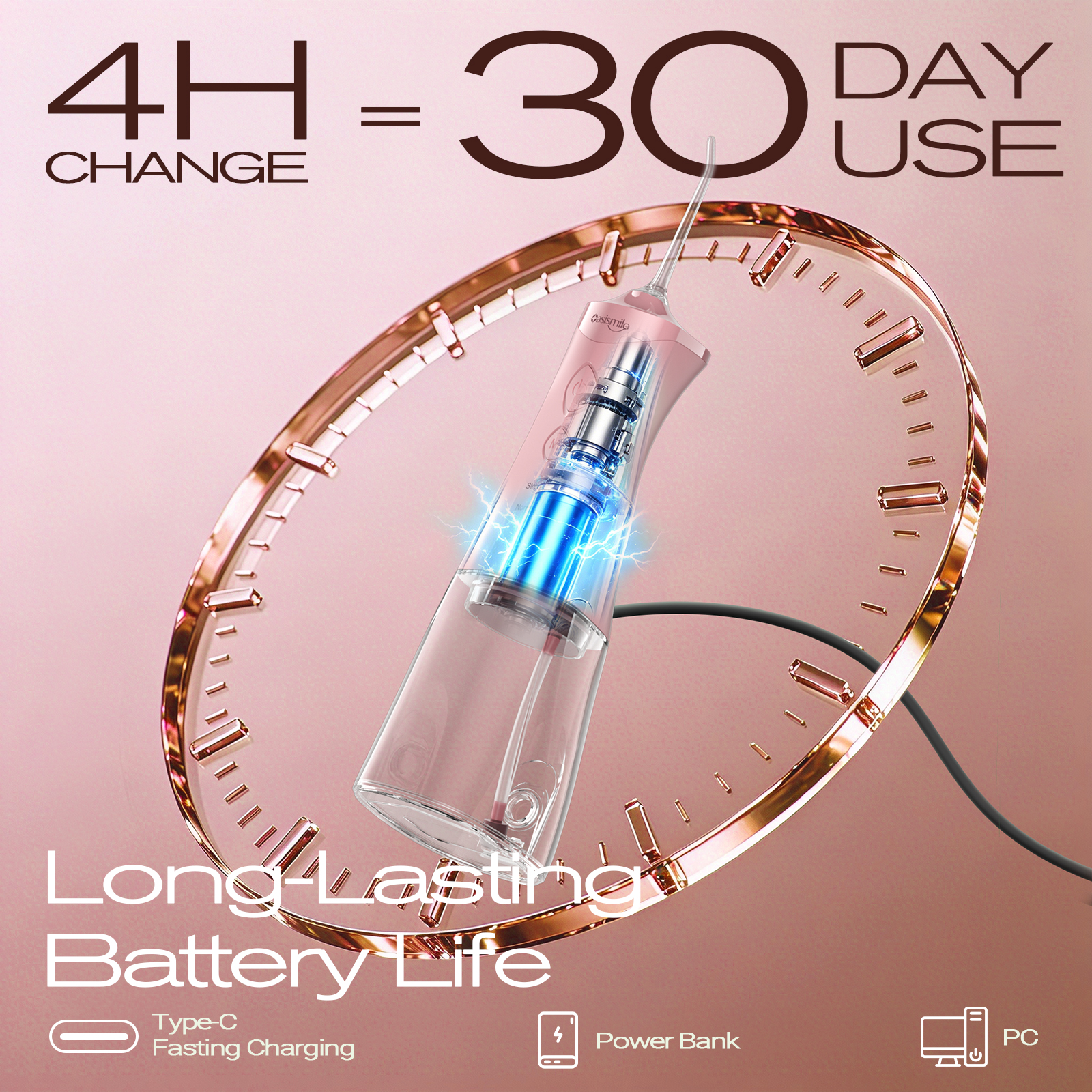 OasiSmile Irrigador Dental para Dientes, Irrigador Oral Portátil Inalámbrico Recargable de 350ml para Hogar, Viajes y Oficina, Rosa 5