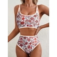 thumbnail image 4 of Conjunto de bikini Herseas para mujer con estampado floral, cintura alta, naranja XL, 4 of 6