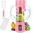 thumbnail image 1 of Batidora portátil, 150 watt para batidos y smoothies, 400 ml batidora de viaje recargable por USB, botella sin BPA (Con Cepillo Esponja Rosa*1 + Ice Lattice*1), 1 of 5