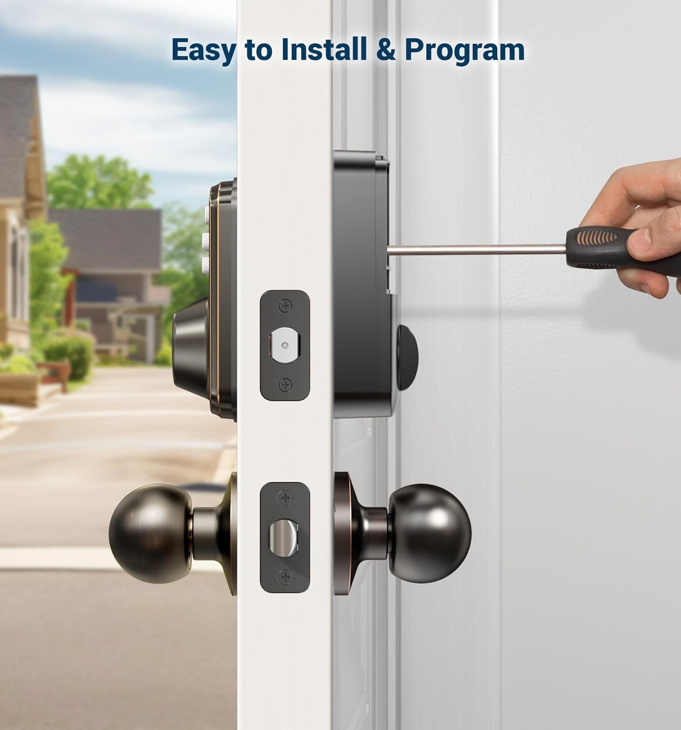 Veise Fingerprint Door Lock with 2 Knobs, Keyless Entry Door Lock with Knob, Electronic Keypad Deadbolt, Waterproof, Easy Installation, Bronze