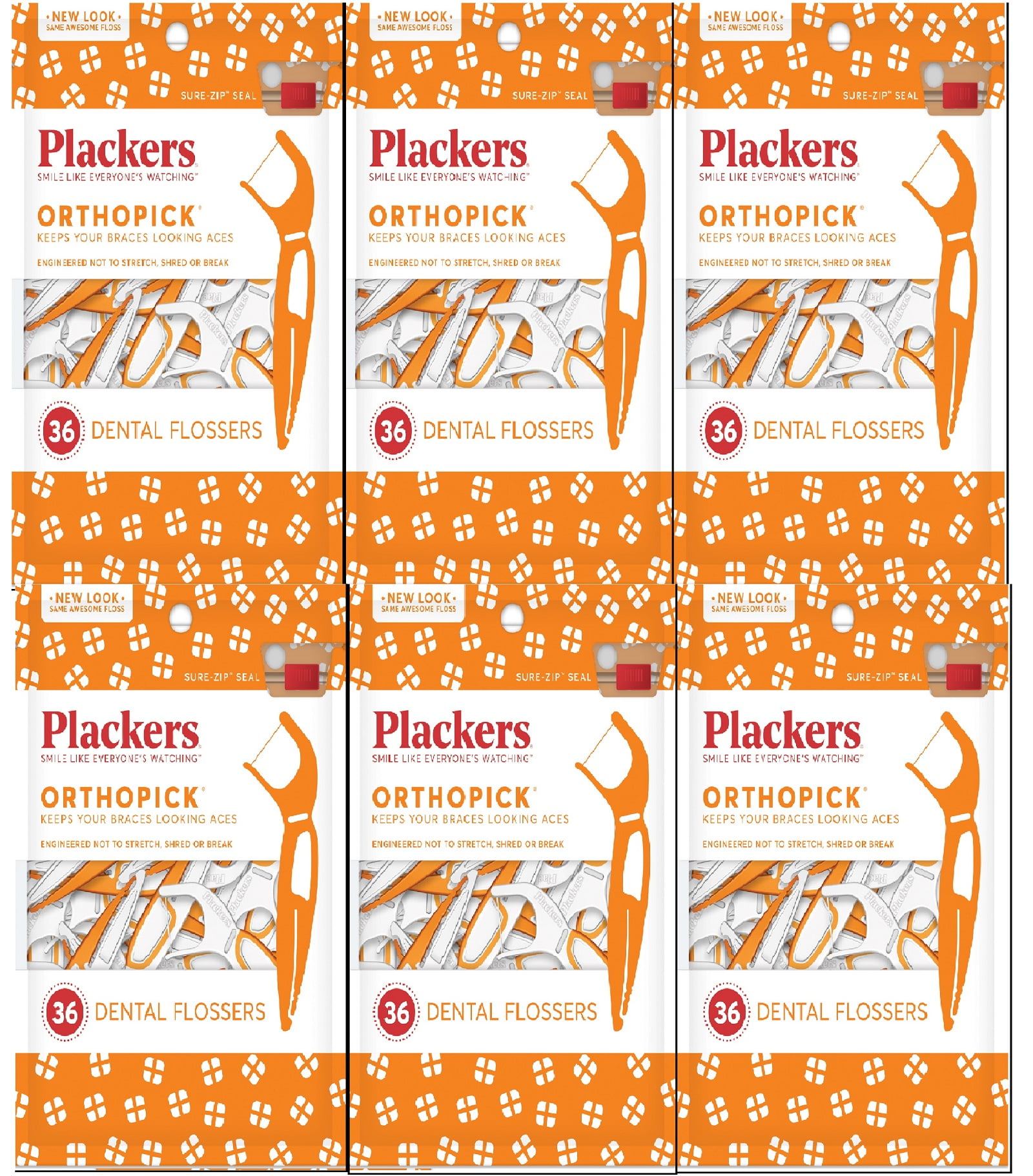 Plackers Orthopick Dental Floss Picks for Braces, 36 Count 6pack
