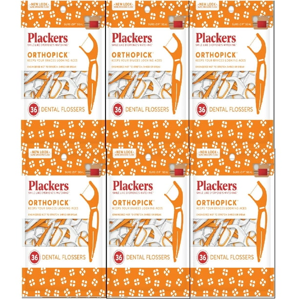 Plackers Orthopick Dental Floss Picks for Braces, 36 Count 6pack