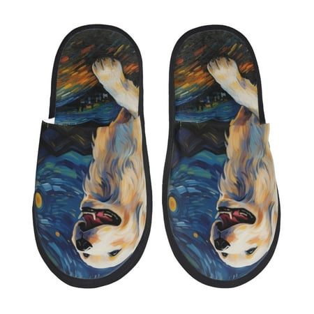 

Fuzoiu Vintage Starry Sky Labrador A Print Unisex Furry Slippers Plush Indoor Shoes Trendy House Slippers Anti-Skid EVA Sole House Shoes for Home Office and Travel -Large