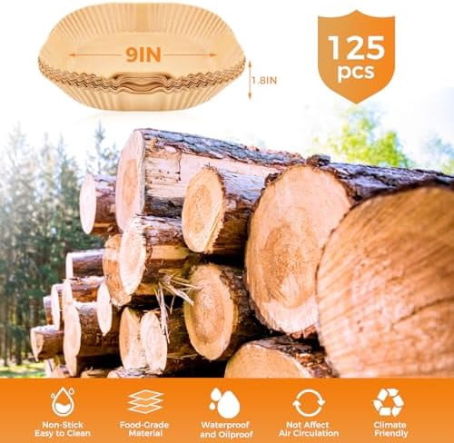 250 Pcs 9" Square Air Fryer Liners Disposable, Unbleached Parchment Paper Liners for Airfryer Basket, Non-Stick & Leakproof Baking Paper for Oven Roasting