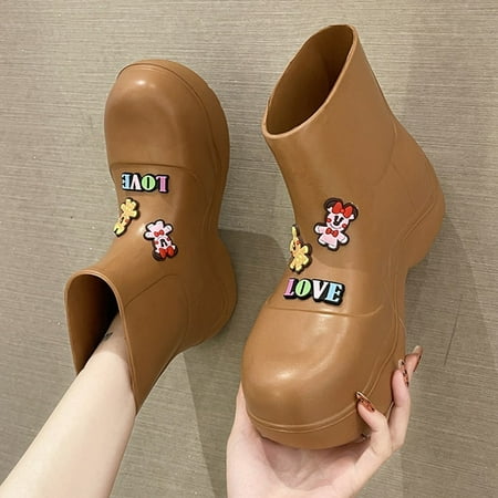 

CoCopeaunt New Cute Duck Waterproof Women Rainboots Ultralight EVA Slip-on Thick Sole Ladies Rain Shoes Solid Girls Platform Ankle Boots