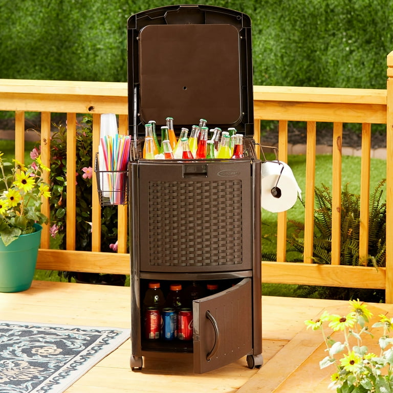 Patio Garbage Waste Trash Can Bundled w/ Patio Cooler w/ Cabinet & Wire  Basket