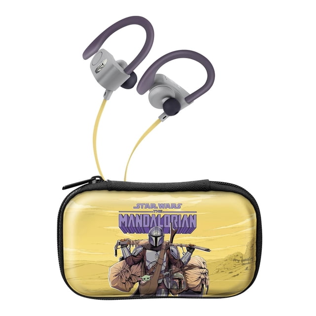 Audífonos Bluetooth Sport Free con cable plano Star Wars modelo Mandalorian purpura