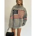 thumbnail image 6 of Women's Flag Pattern Long Sleeve Round Neck Sweater Casual Loose Pullover Sweater Gray M, 6 of 9