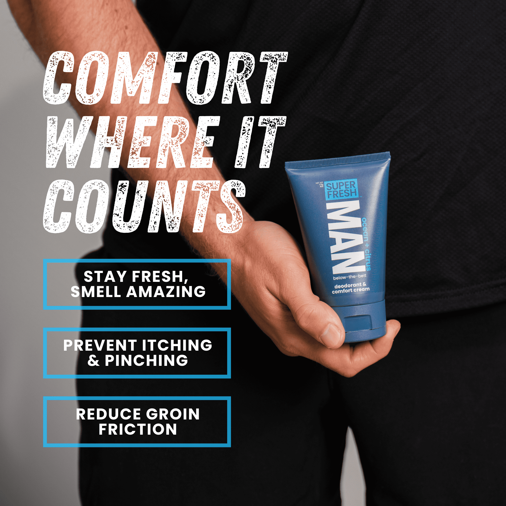 Ball Deodorant Lotion for Men by Super Fresh | Mens Hygiene Cream for Groin, Butt, & Body | Control Odor and Stay Comfortable | Aluminum Free | 4 oz Tube