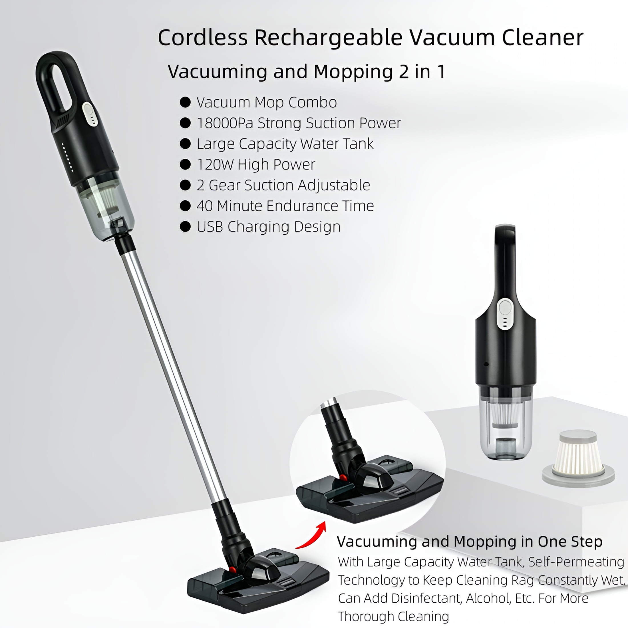 CURYMAY 2026 New Cordless Stick Vacuum Cleaner and Mop All in One,18000Pa Suction Cordless Wet Dry Vacuum Cleaner with Water Tank,Household Upright Vacuum Cleaner and Mop Combo for Hard Floor