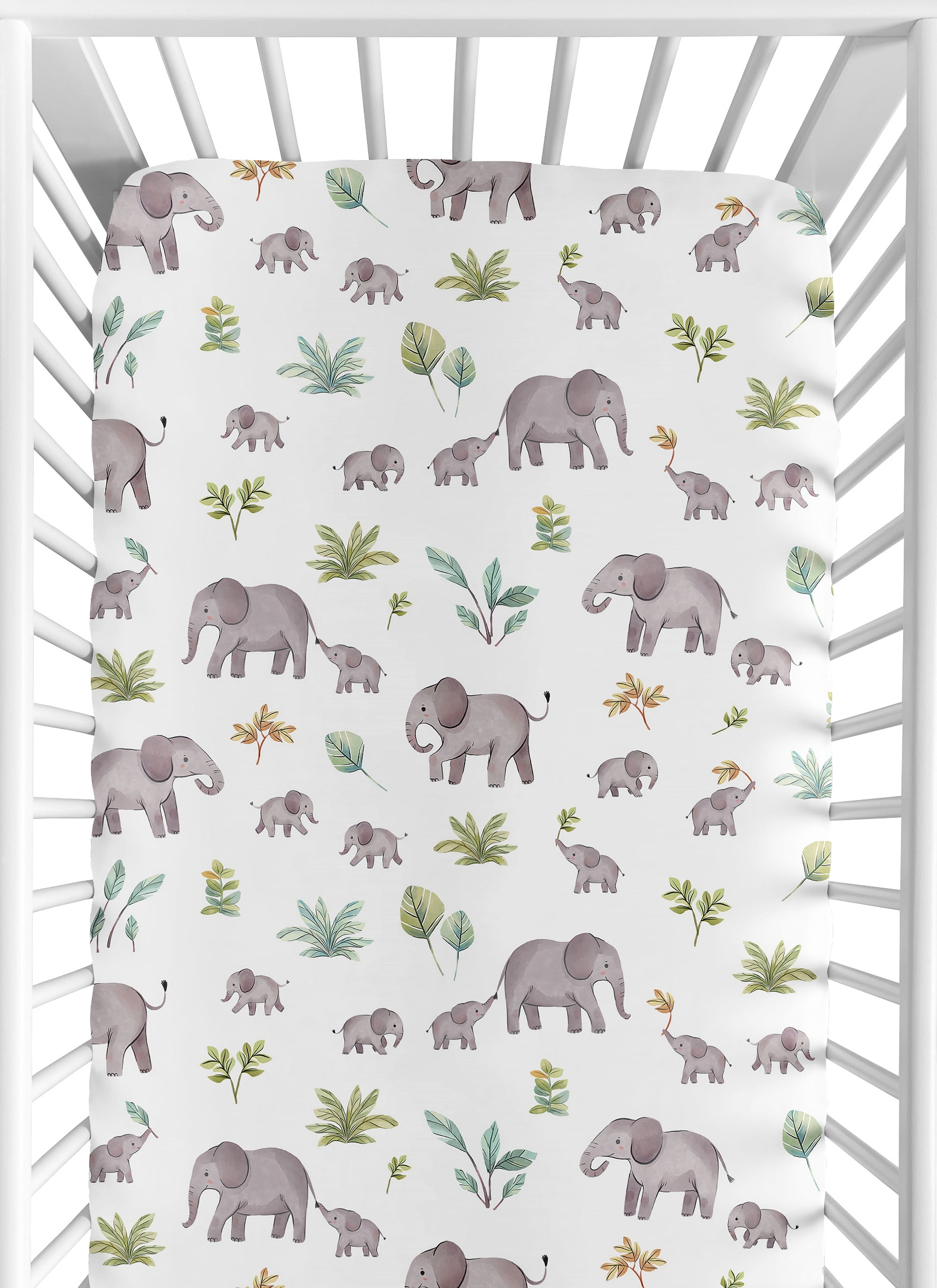 Sweet Jojo Designs Watercolor Elephants Grey Green and Blue Fitted Crib Sheets 2 Piece Set