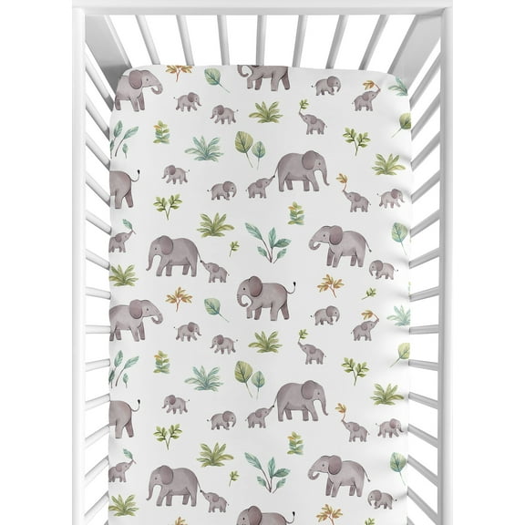 Sweet Jojo Designs Watercolor Elephants Grey Green and Blue Fitted Crib Sheet