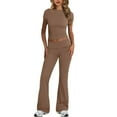thumbnail image 1 of Conjunto de dos piezas para mujer: top corto de manga larga y pantalones acampanados. Conjunto informal de poliéster. Tallas S-L. Lavable a mano., 1 of 5