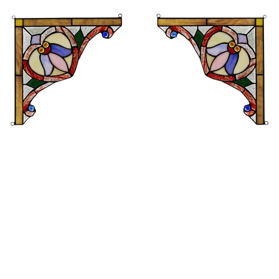 RADIANCE goods 2 Pieces Victorian Stained Glass Window Panel 9.8"x9.8"