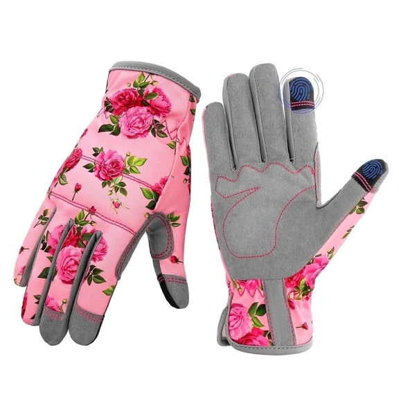 YARTTING Leather Gardening Gloves for Women, Flexible Breathable Garden Gloves, Thorn Proof Working Glove for Weeding Digging and Pruning, Medium Pink