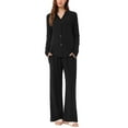 thumbnail image 2 of Pijamas de mujer Inspire Chic, conjuntos de pijama de manga corta con botones y pantalones, sleepwear, talla XS, negro, 2 of 6