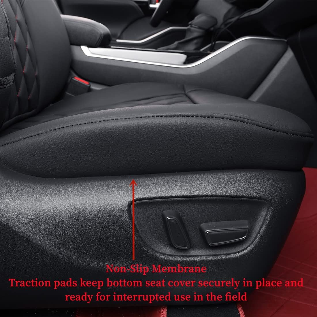 Coverdream Custom Fit Toyota Highlander 2014-2019 Three Row,Second Row Captain Chair Seat Covers &Hybrid - Leather Full Set Black with Red Line
