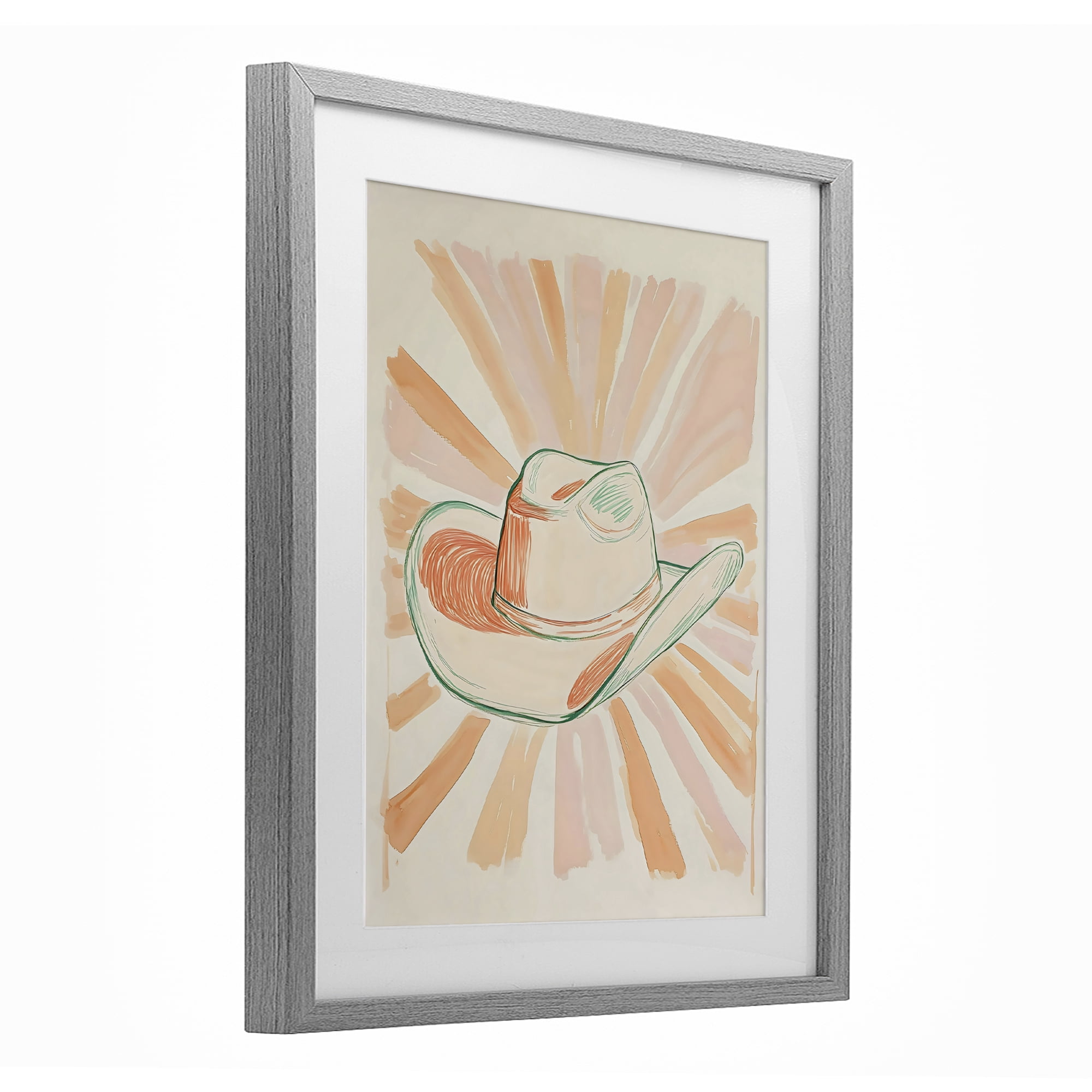 Stupell Industries Sunburst & Cowboy Hat Gray Framed Print Under Glass, design by The Prints Vibe