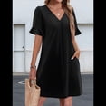 thumbnail image 4 of Vestidos de Verano para Mujer, Vestido Informal con Cuello en V, Corta y Volantes, con Bolsillos, Negro, Talla L, 4 of 8