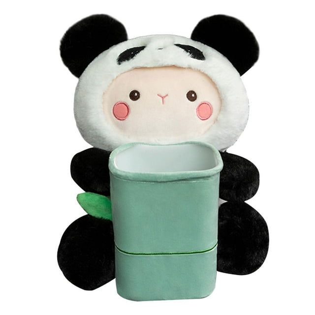 Caja de pañuelos de peluche suave para coche, portapapeles, bolsa de basura, lindos animales de peluche Panda