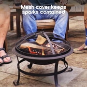 19 Wood Burning Fire Pit with Iron Net and Cover Lid for Backyard and Camping