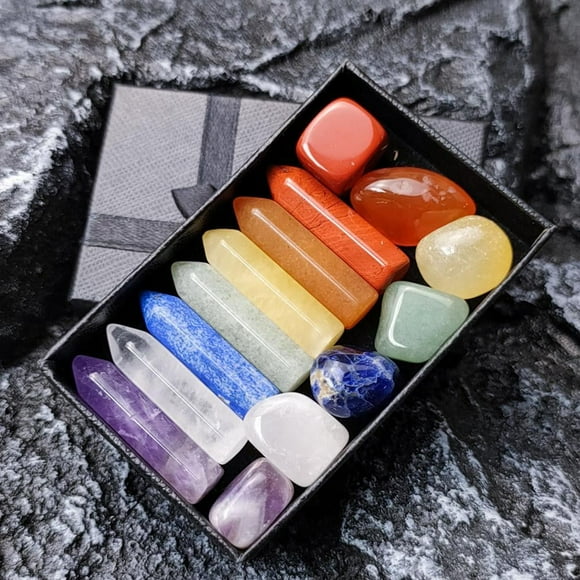 14 Pcs Chakra Healing Crystal Wands, Natural Amethyst Rose Quartz Clear Quartz Crystal Fluorite Obsidian Prism Pointed Meditation Reiki Stones for Home Office Desk Decor (random Colour)