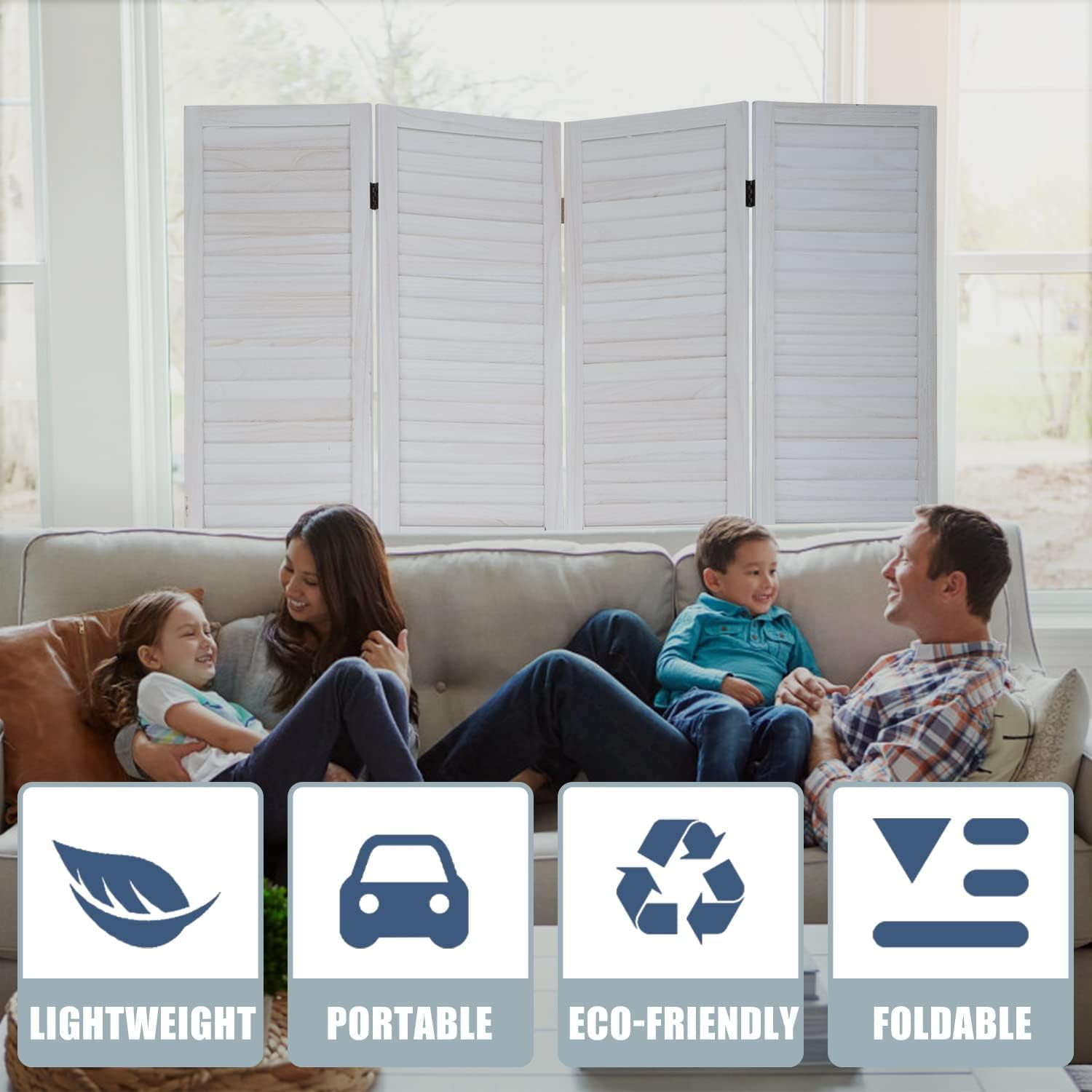 Dkelincs 4 Panel Wood Room Divider 68.9" x 15.7" Folding Privacy Screen Wall Divider for Home Office Bedroom,