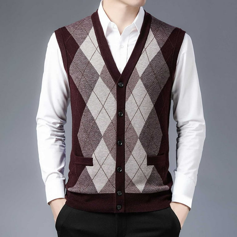 New Men's V-neck Plaid Color Matching Sweater New Men's V-neck Plaid Color Matching Sweater