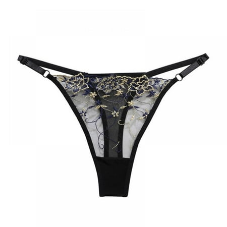 

Women s Lace Floral Embroidery Mesh Transparent G-string Soft Breathable Waist Adjustable Exotic Underpant Low-Rise Briefs(1-Packs)