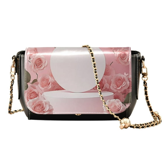 PU Leather Crossbody Bag for Women Ladies Chic Shoulder Bags Crossbody Purse Multi-Pocket Handbag for Work, Travel, Shopping Light Pink Roses