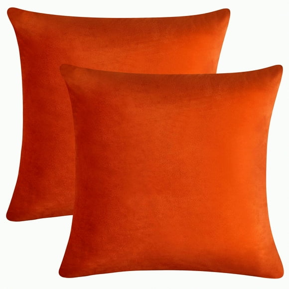 Velvet Burnt Orange Pillowcase Set - Soft Square Cushion Covers for Bedroom & Living Room Decor - 16x16 Throw Pillow Covers for Indoor & Outdoor