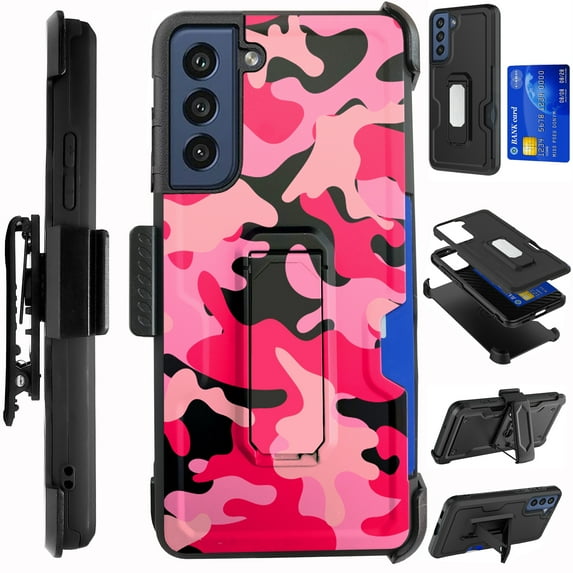 Compatible with Samsung Galaxy S23 Plus 5G; Hybrid Luxguard Card Holster Phone Case Cover (Pink Black Camo)