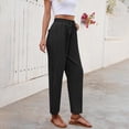 thumbnail image 6 of Wutalume Women's High Waist Linen Wide Leg Pants, Loose Casual Trousers with Slimming Effect for Summer, Breathable Lightweight,Ideal for Beach and City,Black M, 6 of 8
