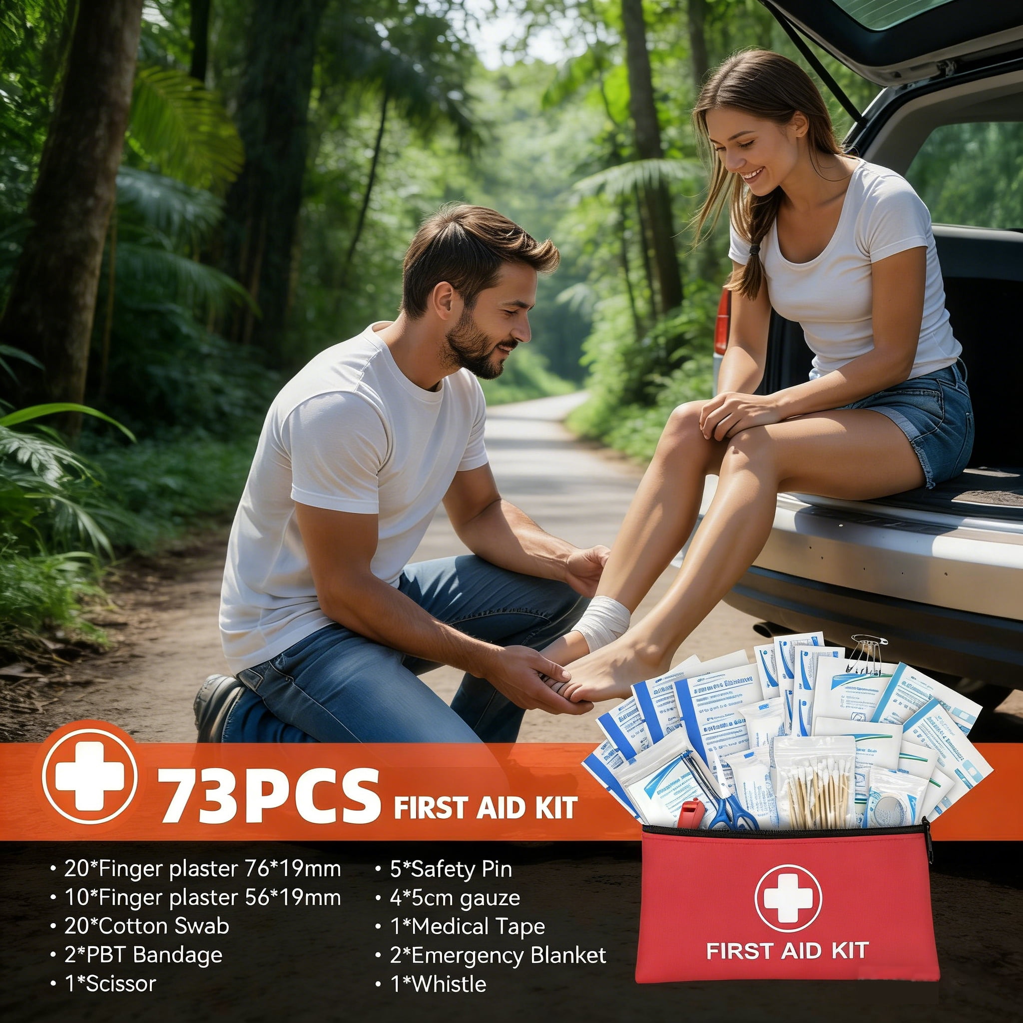 112PCS Comprehensive Car Emergency Kit with Jumper Cables, Portable Air Compressor & First Aid Kit