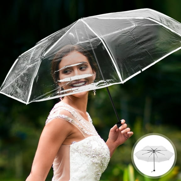 WHAMVOX Fashionable Clear Umbrella Clear Windproof Umbrella Wooden Handle Automatic Umbrella for Outdoor