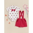 thumbnail image 3 of FEORJGP 4th of July Kids Toddler Boy Gentleman Outfits 3M-24M Infant Baby Short Sleeve Jumpsuits Patriotic Heart Print Shirts Button Rompers with Bow es for Party Formal Wear Beachwear Daily, 3 of 9