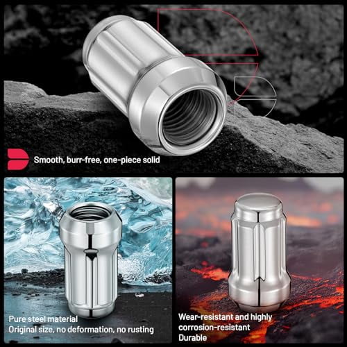 SPBTAR 12mmx1.5 Spline Lug Nuts,20pcs Silver Chrome M12x1.5 Lug Nuts Closed End Cone Seat Bulge Lug Nut for Aftermarket Wheels and One Black Spline Lug Nut Socket, Set of 20+1 Tuner Socket