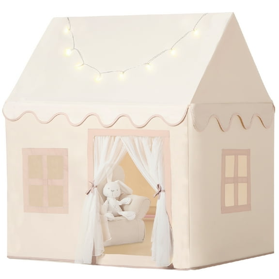 Wilwolfer Kids Play Tent for 3-12 Years Boys and Girls, Gold Playhouse with Lights and Carpet, Ideal for Indoor Outdoor
