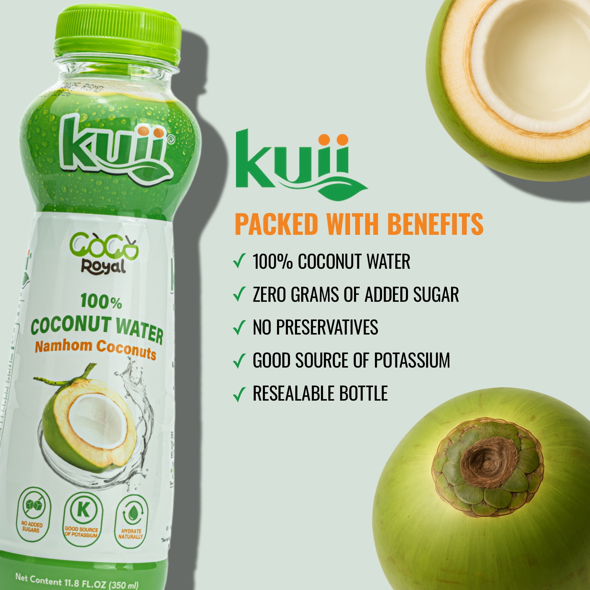 Kuii 100% Coconut Water, 11.8 fl oz Namhom Coconut Premium Drink