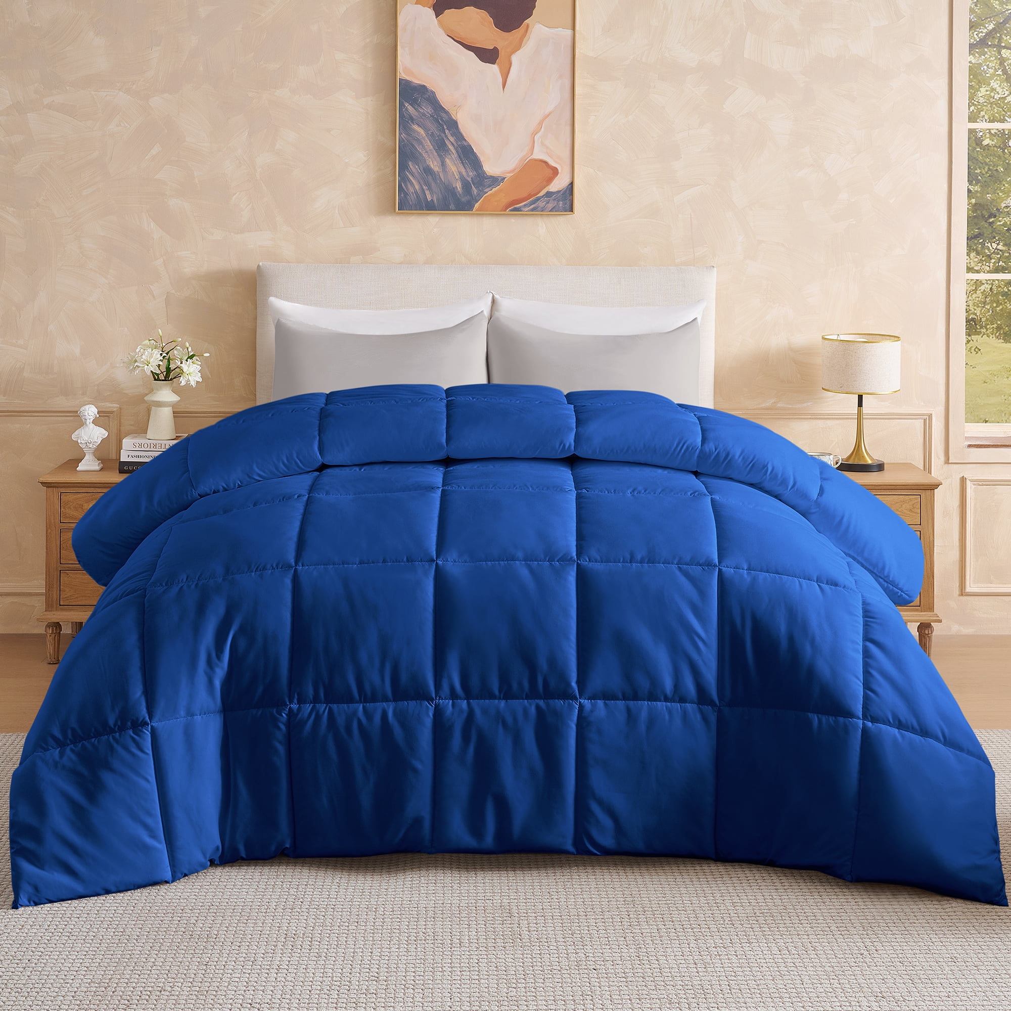 Aquzin Comforter King Size, All Season Quilted Down Alternative Duvet Insert with Corner Tabs, Machine Washable Microfiber Bedding, Navy