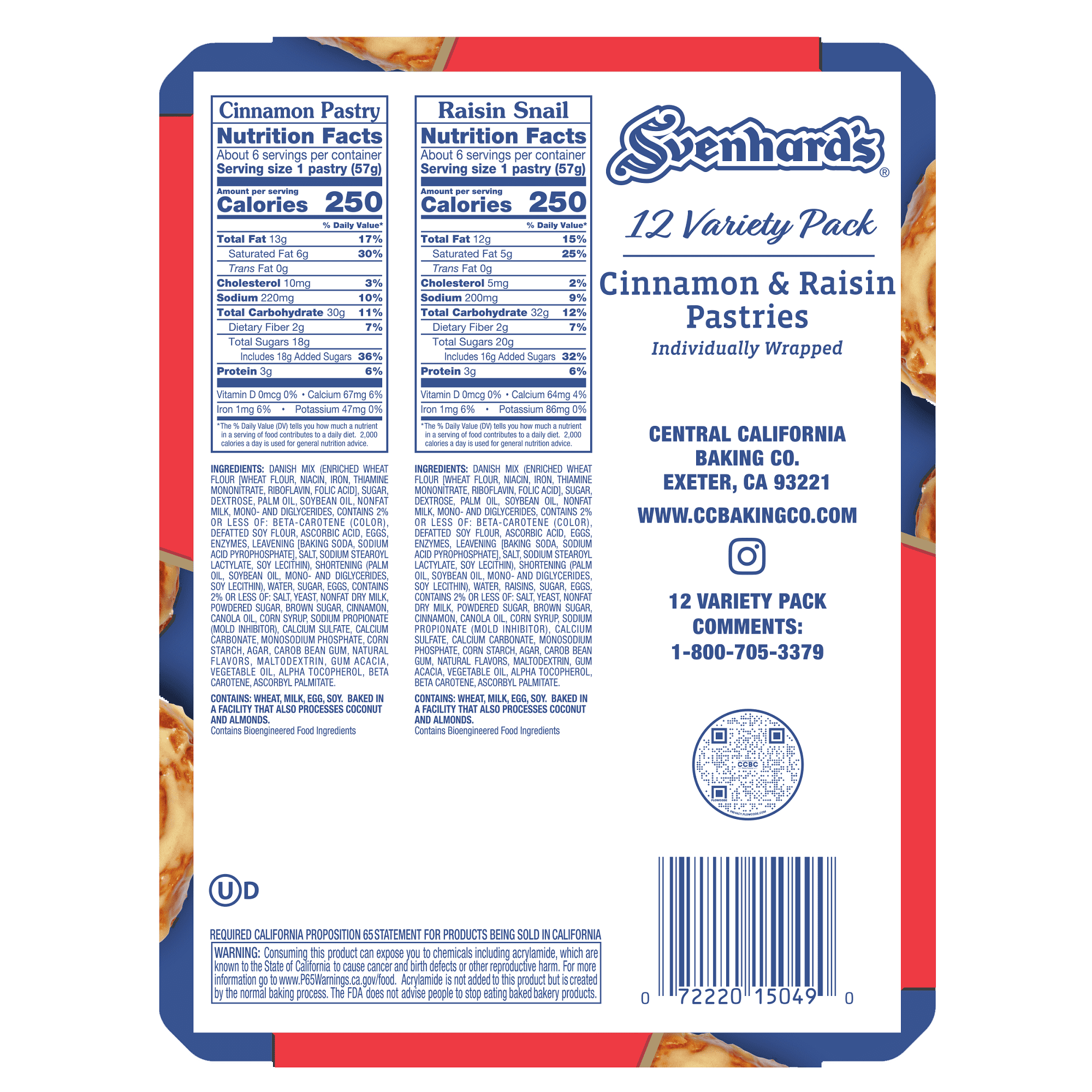 Svenhard's Cinnamon & Raisin Pastry Variety Pack, 24 oz, 12 Count