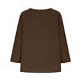 thumbnail image 3 of Womens T shirt 3/4 Sleeve Summer Tops V Neck Lace Trim Blouses Soft Cotton Linen Solid Color Tops Trendy Retro Autumn clothes Embroideried Pretty Outfits, 3 of 6