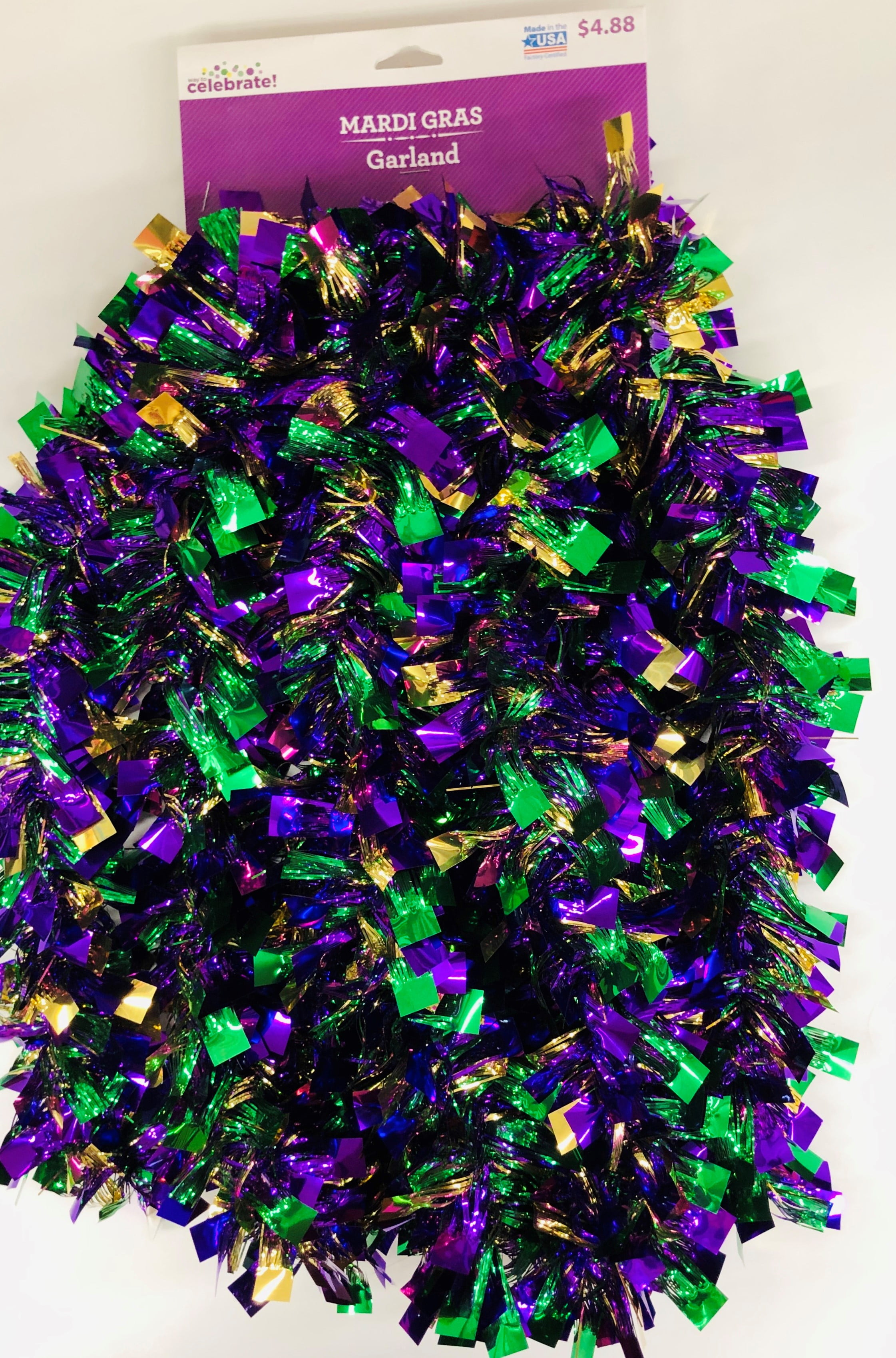 Mardi Gras Purple, Green, & Gold Bow Tie Tinsel Garland D ...
