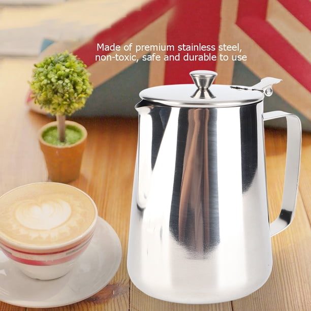 Jarra Para Espumar, Taza De Café De Acero Inoxidable, Jarra Para Espumar Leche Con Tapa, Arte De Café Con Leche Para Cocina De Oficina