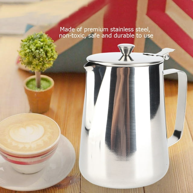 Jarra Para Espumar, Taza De Café De Acero Inoxidable, Jarra Para Espumar Leche Con Tapa, Arte De Café Con Leche Para Cocina De Oficina