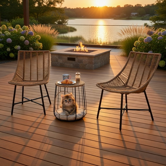 GVN Backyard Furniture Sets,Outdoor Furniture Sets,3 Piece Outdoor Furniture Set with Pet Housefor Patio Yard-Brown