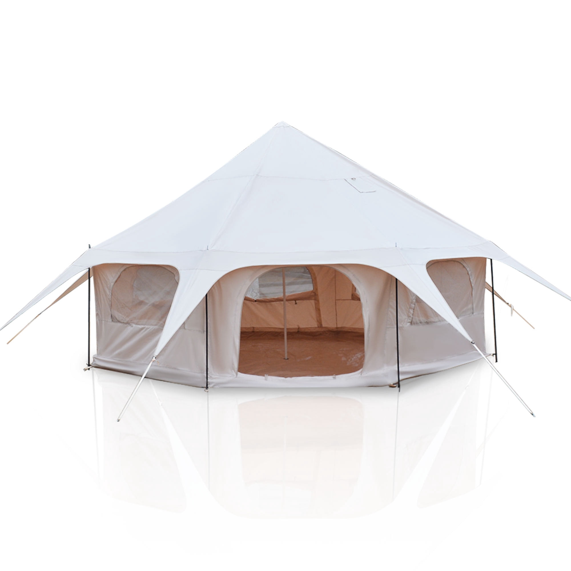 Leumius Family Camping Tent, Waterproof Glamping Yurt Tent with Stove Jack, 600D Oxford Waterproof Tent for Outdoor Parties Camping Hiking Travel Beige