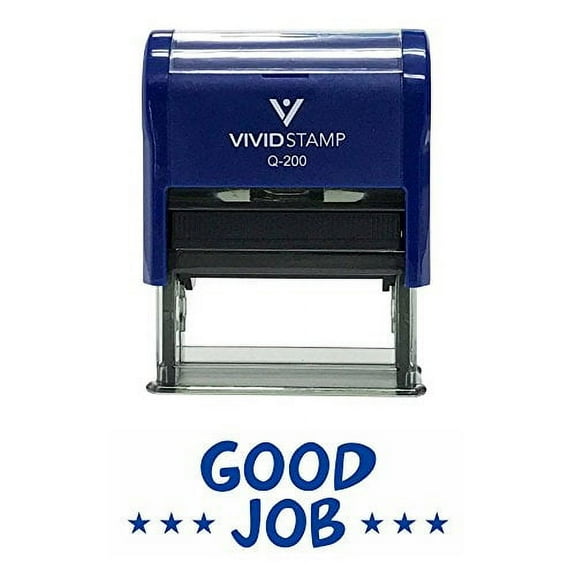 Vivid Stamp Good Job Teachers Self-Inking Office Rubber Stamp (Blue) - Medium