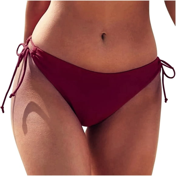 RKSTN Womens Bikini Bottoms Full Coverage Swim Bottoms Mid Waisted Straped Solid Color Bathing Suit Bottoms Swimsuit Trunks